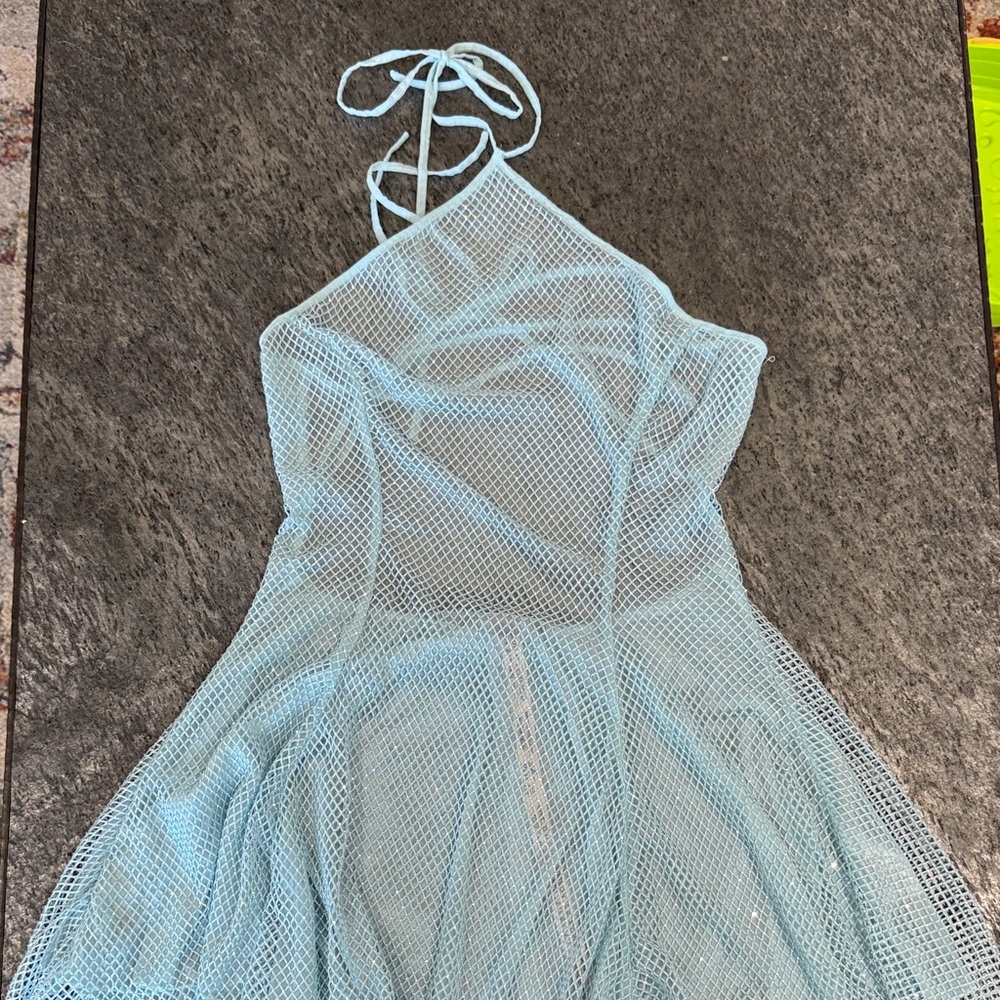 Light Blue Mesh Halter Dress